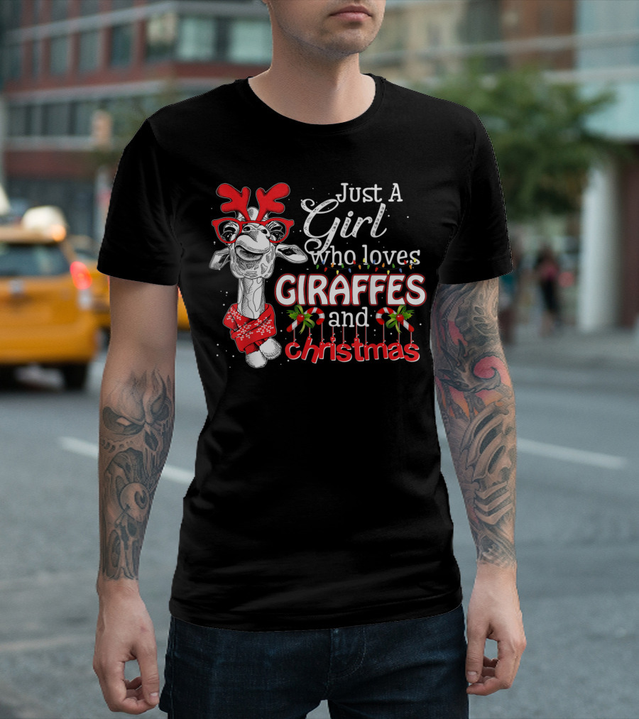 Just A Girl Who Loves Giraffes and Christmas T-Shirt