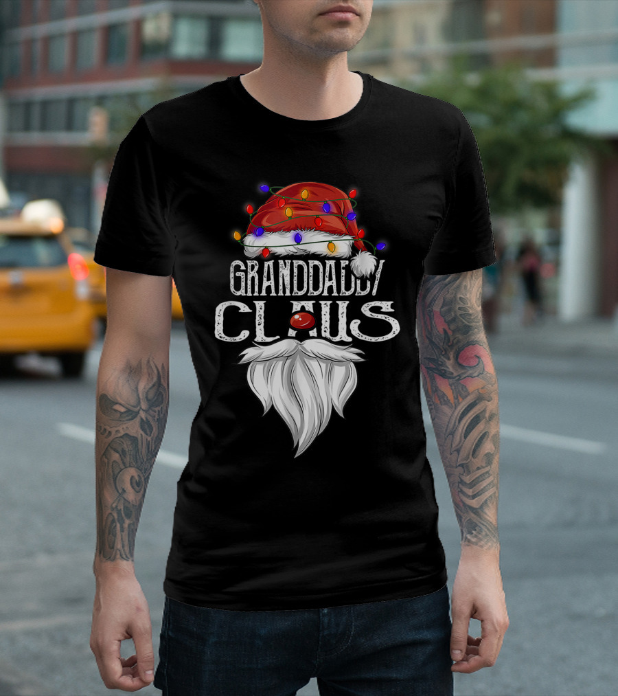 Granddaddy Claus Christmas Lights Santa Hat Beard T-Shirt