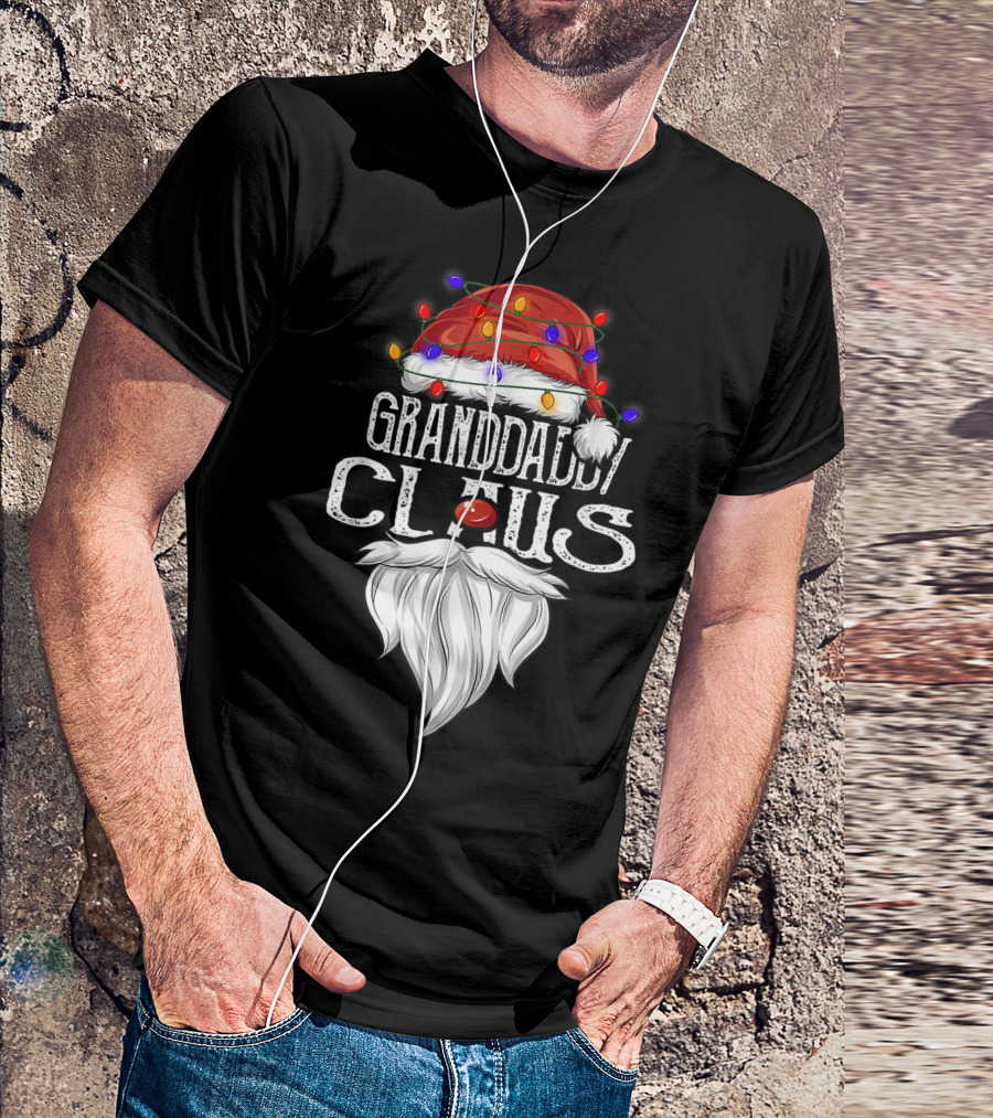 Granddaddy Claus Christmas Lights Santa Hat Beard T-Shirt