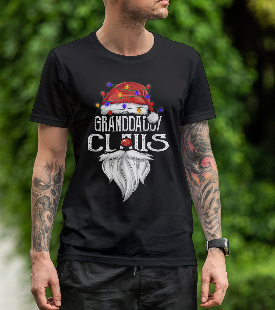 Granddaddy Claus Christmas Lights Santa Hat Beard T-Shirt