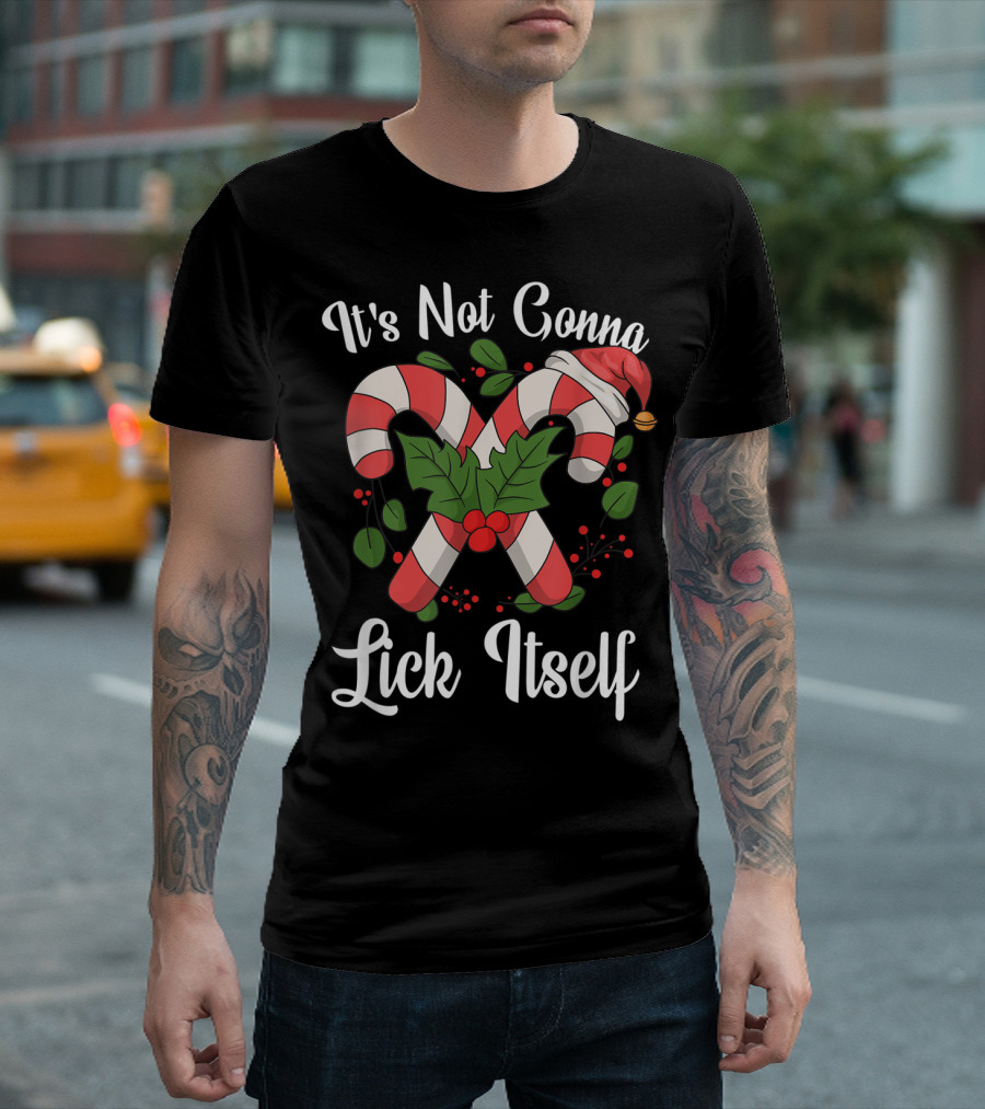 It's Not Gonna Lick Itself Candy Cane Santa Hat and Holly T-Shirt