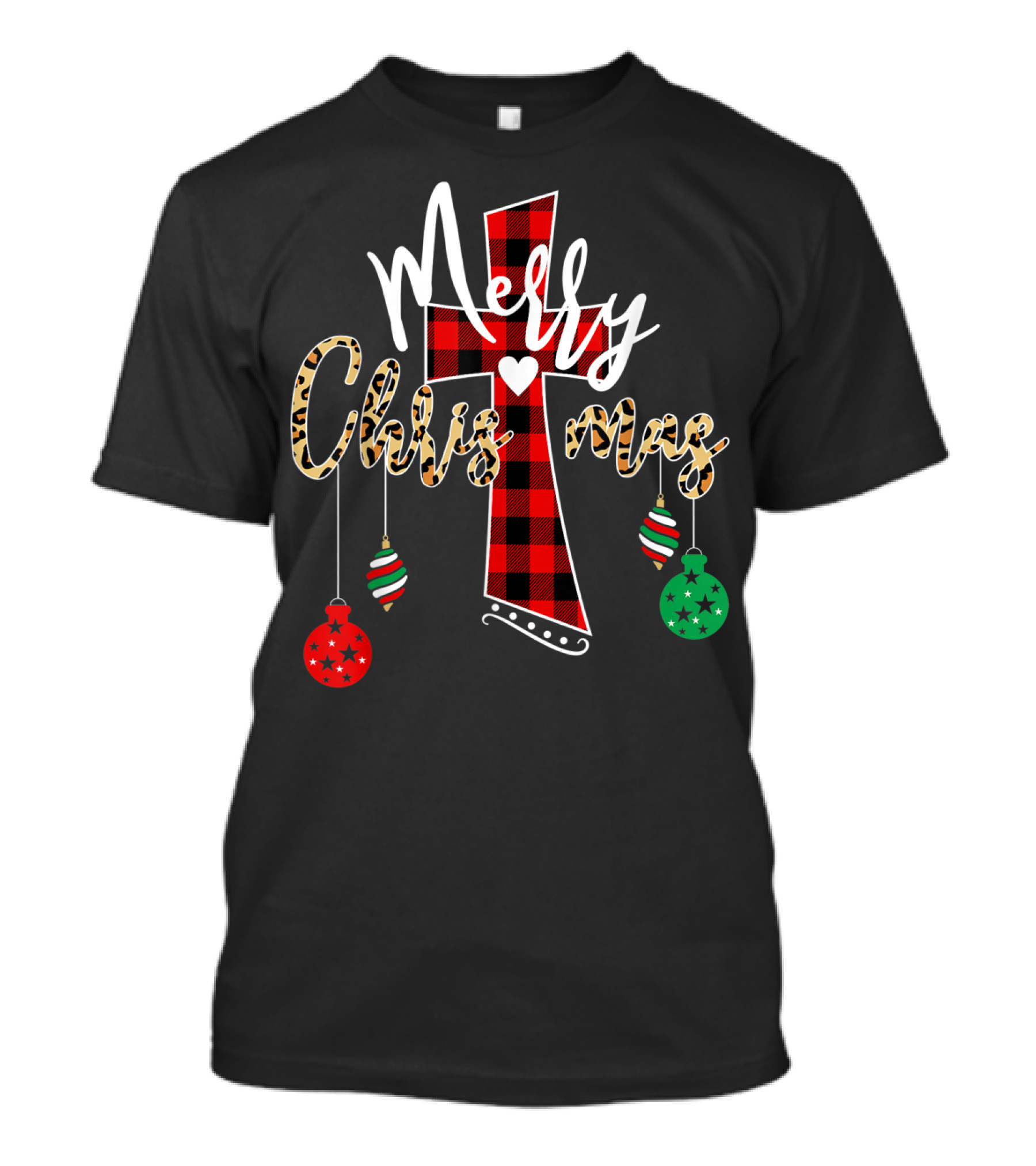 Merry Christmas Cross Christian Buffalo Plaid Ornaments T-Shirt