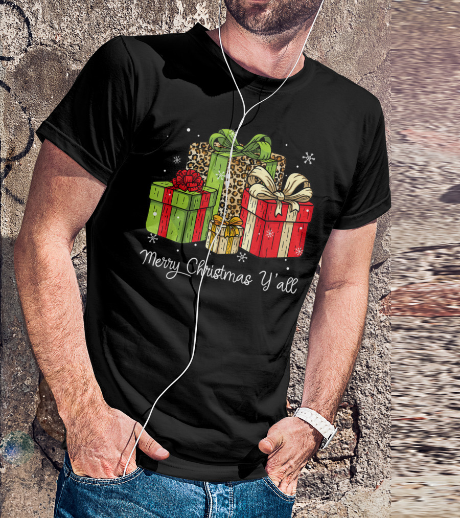 Merry Christmas Y'all Leopard Gift Boxes T-Shirt