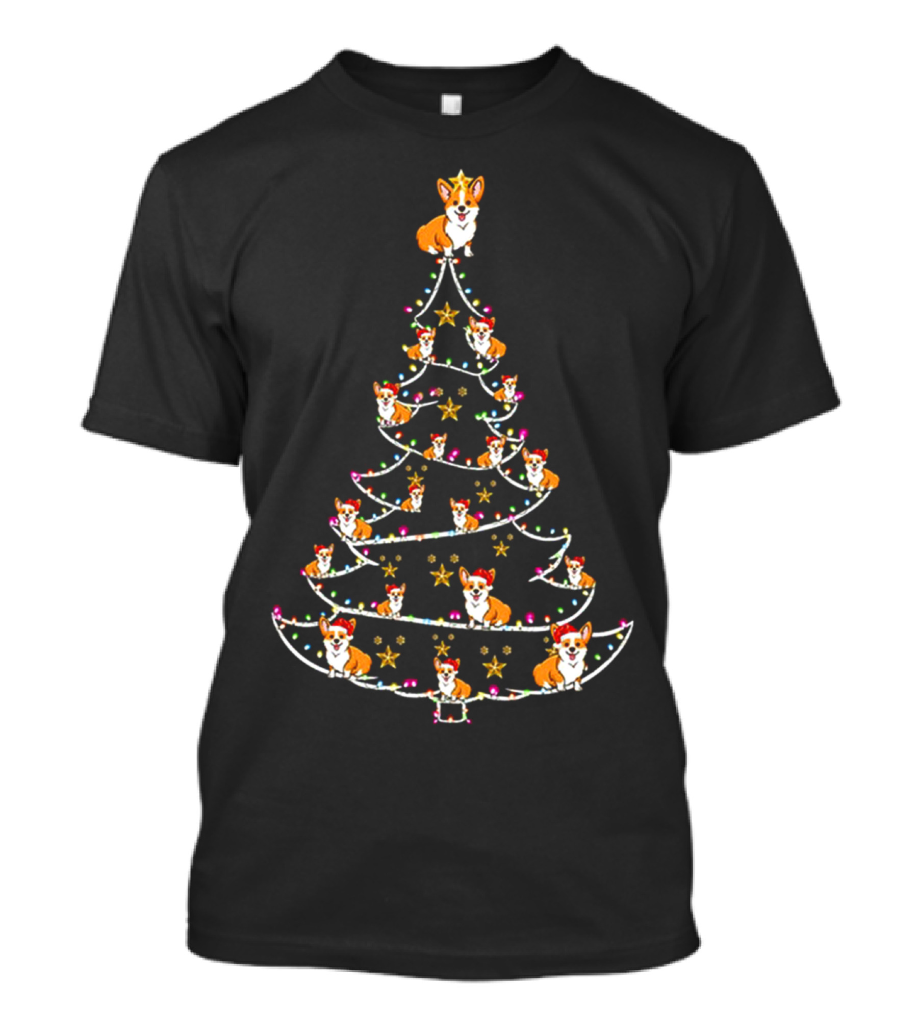 Merry Dogmas Corgi Christmas Tree With Star And Lights T-Shirt
