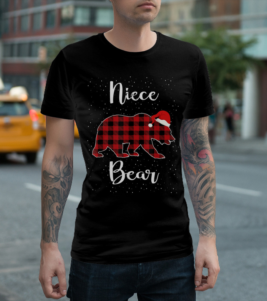 Niece Bear Christmas Plaid Family Santa Hat T-Shirt