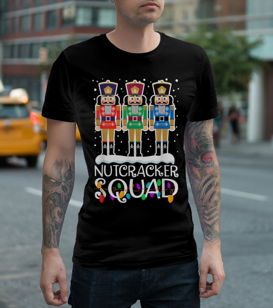Nutcracker Squad Holiday Ballet Dance Trio With Christmas Lights T-Shirt