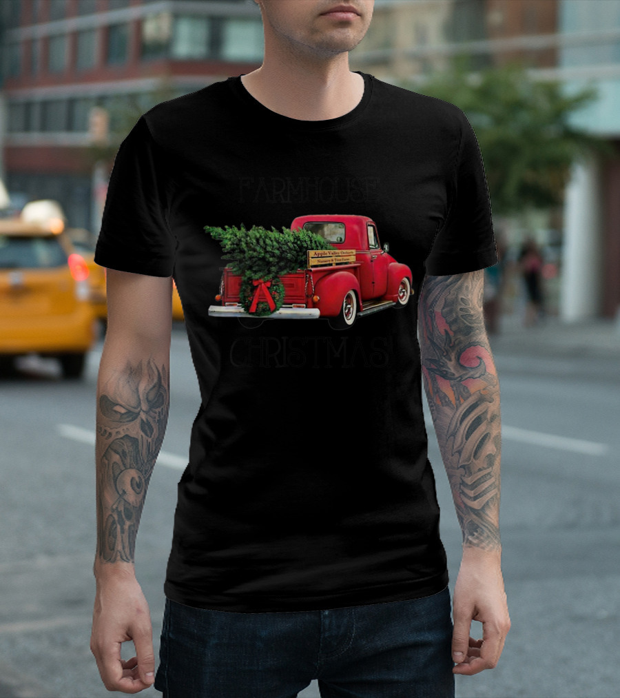 Farmhouse Christmas Apple Valley Orchards Red Truck T-Shirt