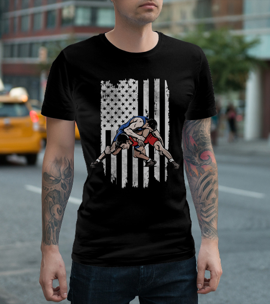 American Flag Wrestlers Grapple T-Shirt