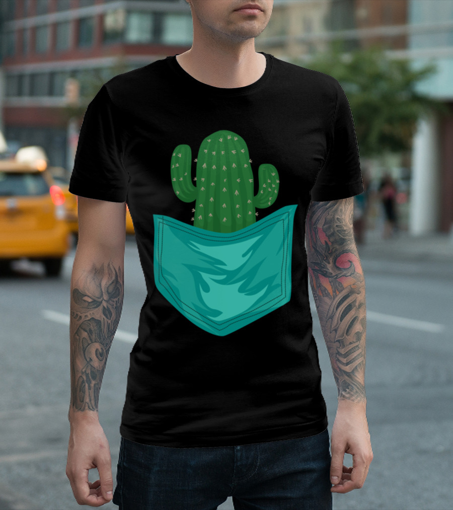 Pocket Cactus I Heart Cute Green Plants T-Shirt