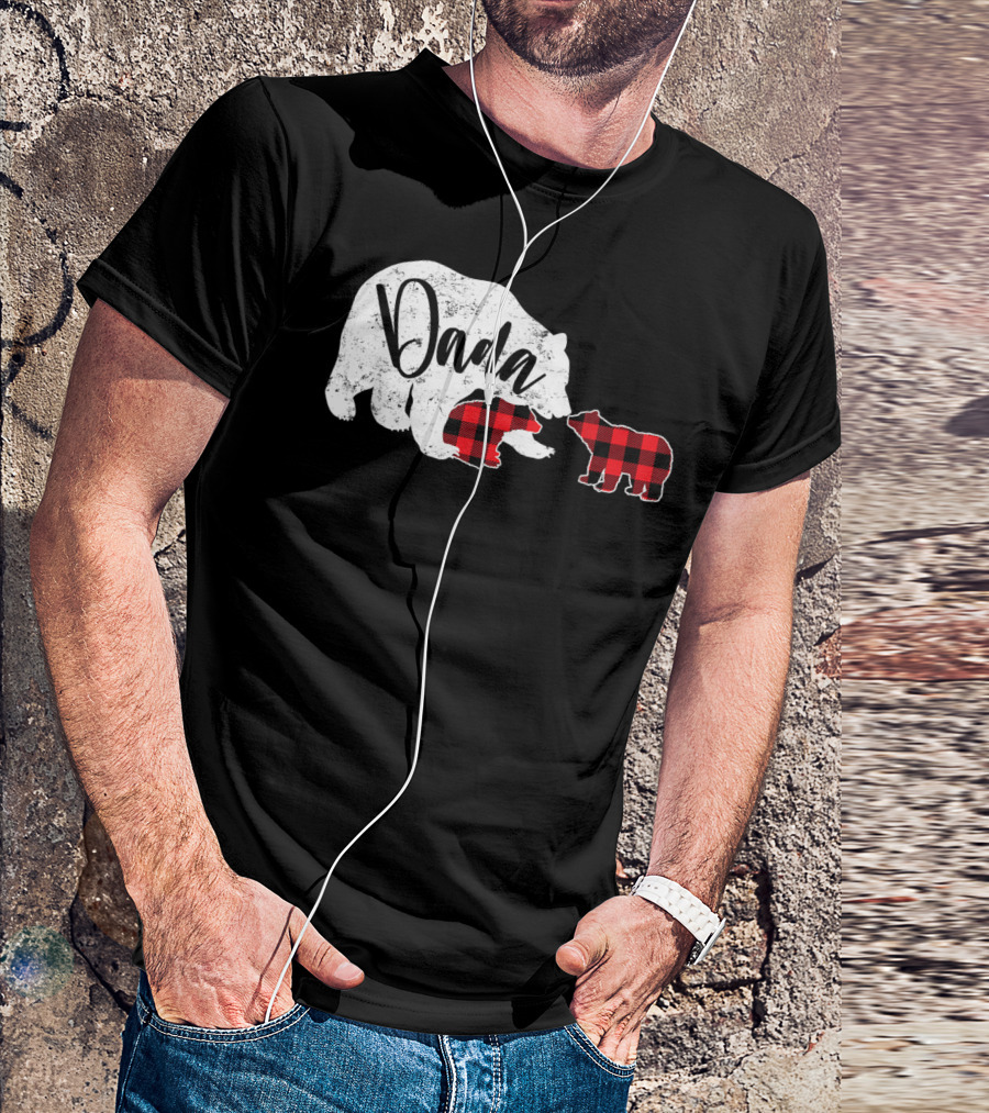 Dada Bear Buffalo Plaid Two Cubs Matching Family T-Shirt