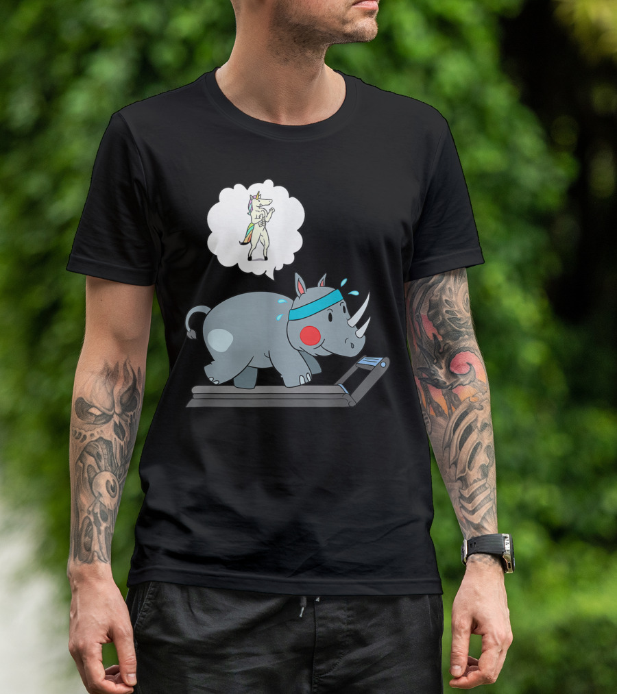 Rhino Cardio Dreaming Of Unicorn Running Fitness Humor T-Shirt