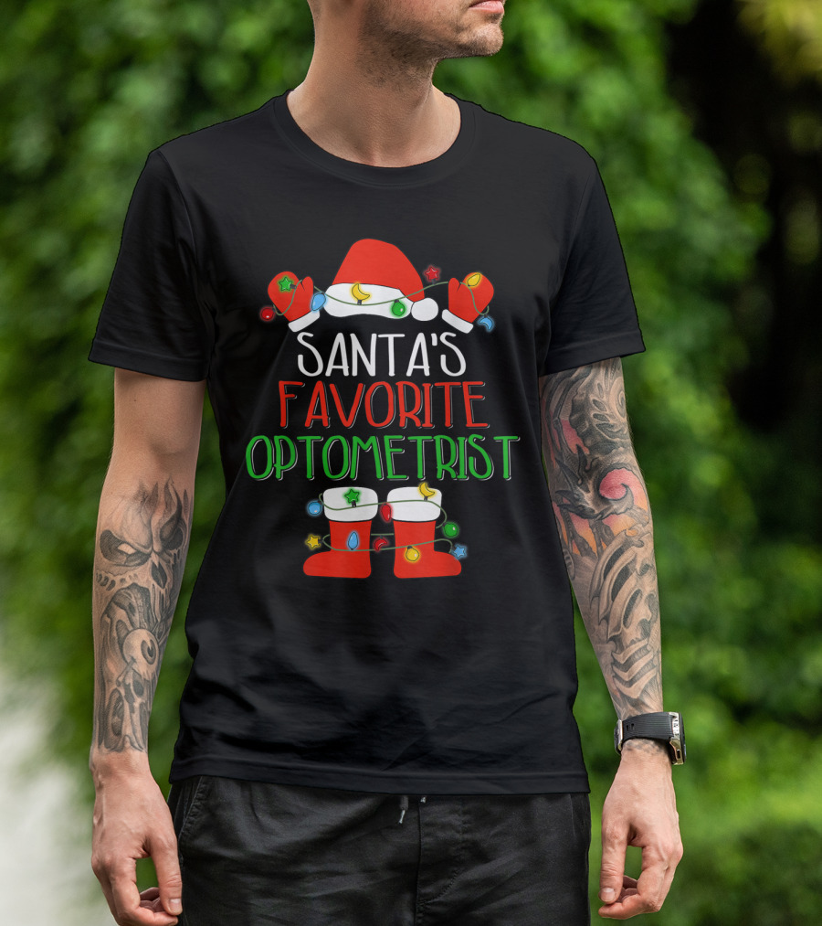 Santa's Favorite Optometrist Holiday Hat And Boots T-Shirt