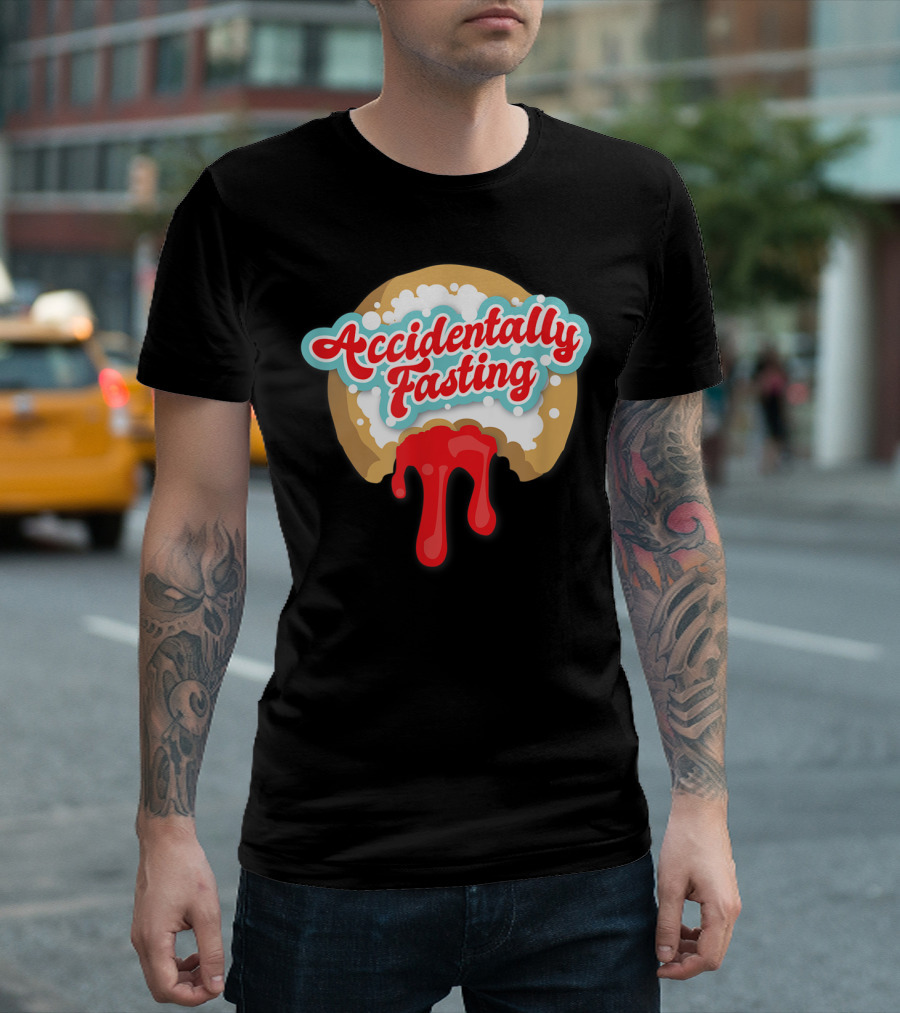 Accidentally Fasting Red Dripping Iced Donut T-Shirt