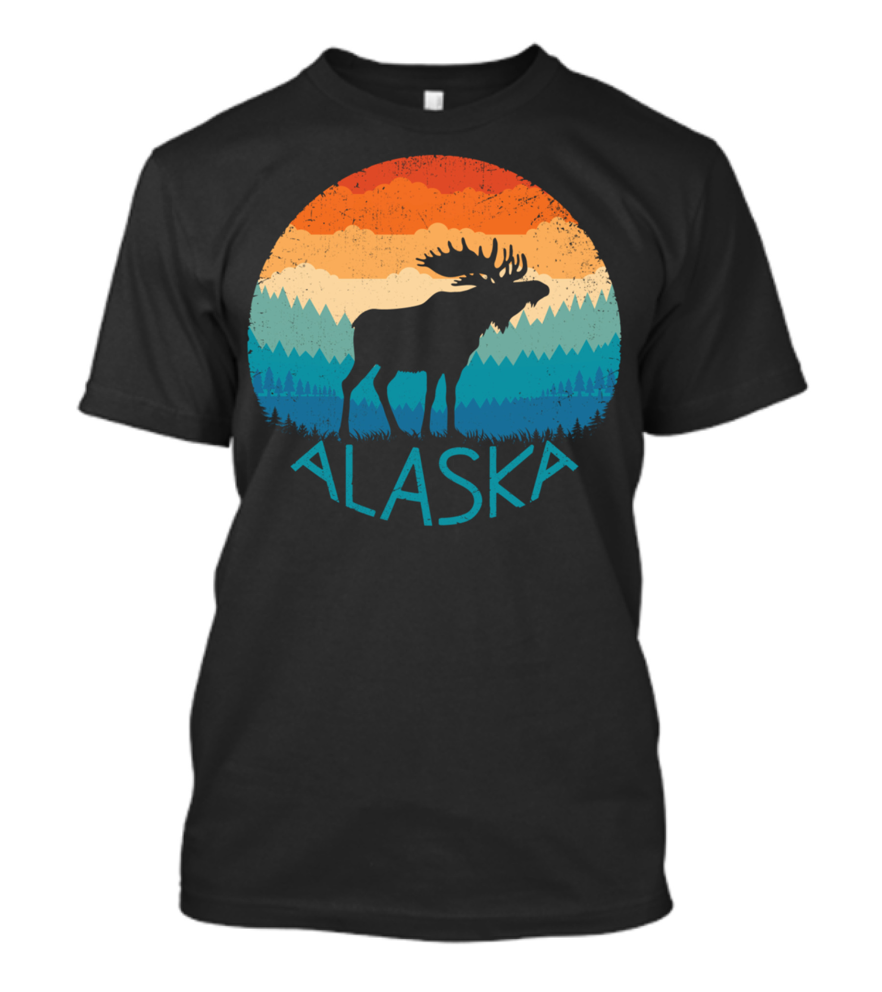 Alaska Retro Moose Vintage Mountain State Sunset Scene T-Shirt