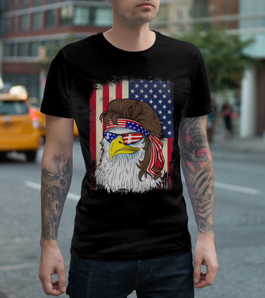 American Bald Eagle Mullet 4Th Of July USA Flag Sunglasses Patriotic T-Shirt