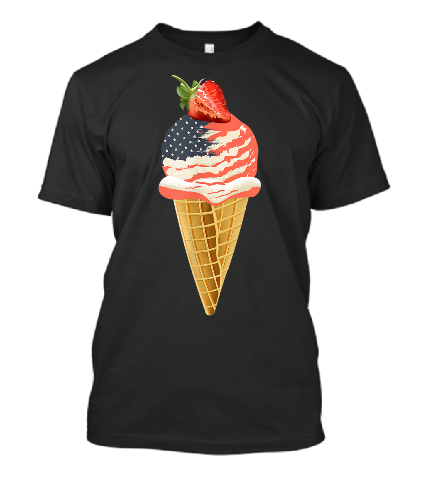 American Flag Ice Cream Cone With Strawberry Patriotic 4th Of July Fun T-Shirt