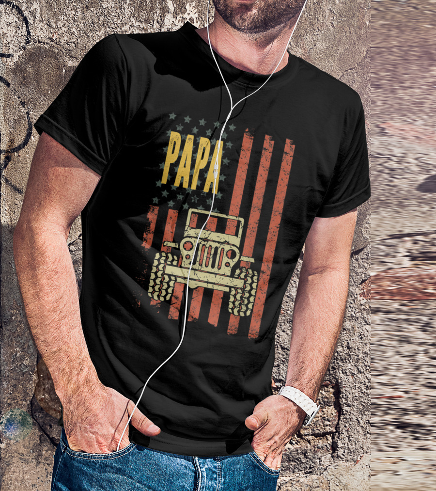 Papa American Flag Vintage Jeeps T-Shirt