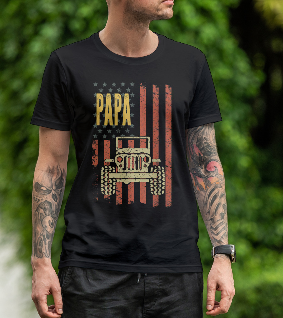 Papa American Flag Vintage Jeeps T-Shirt