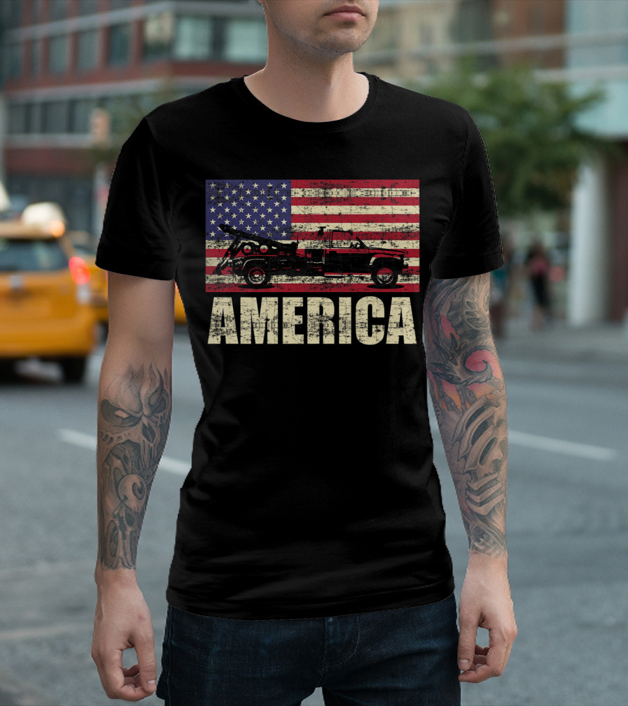 America Tow Truck Patriotic Pickup Flag T-Shirt