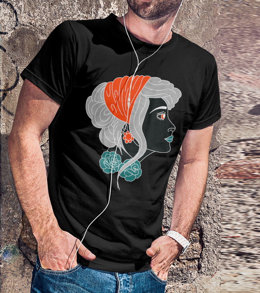 American Traditional Tattoo Gypsy Woman With Orange Headscarf And Roses T-Shirt