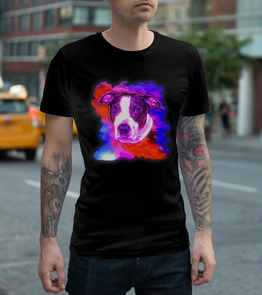 Trippy Animated Augmented Reality Dog With Vivid Colorful Background T-Shirt
