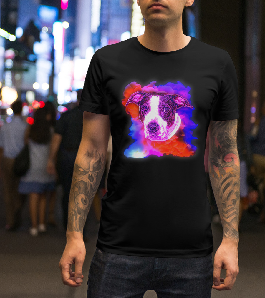 Trippy Animated Augmented Reality Dog With Vivid Colorful Background T-Shirt