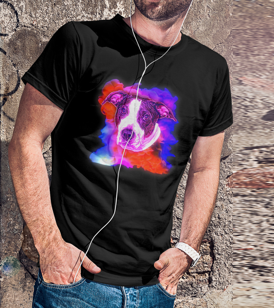 Trippy Animated Augmented Reality Dog With Vivid Colorful Background T-Shirt