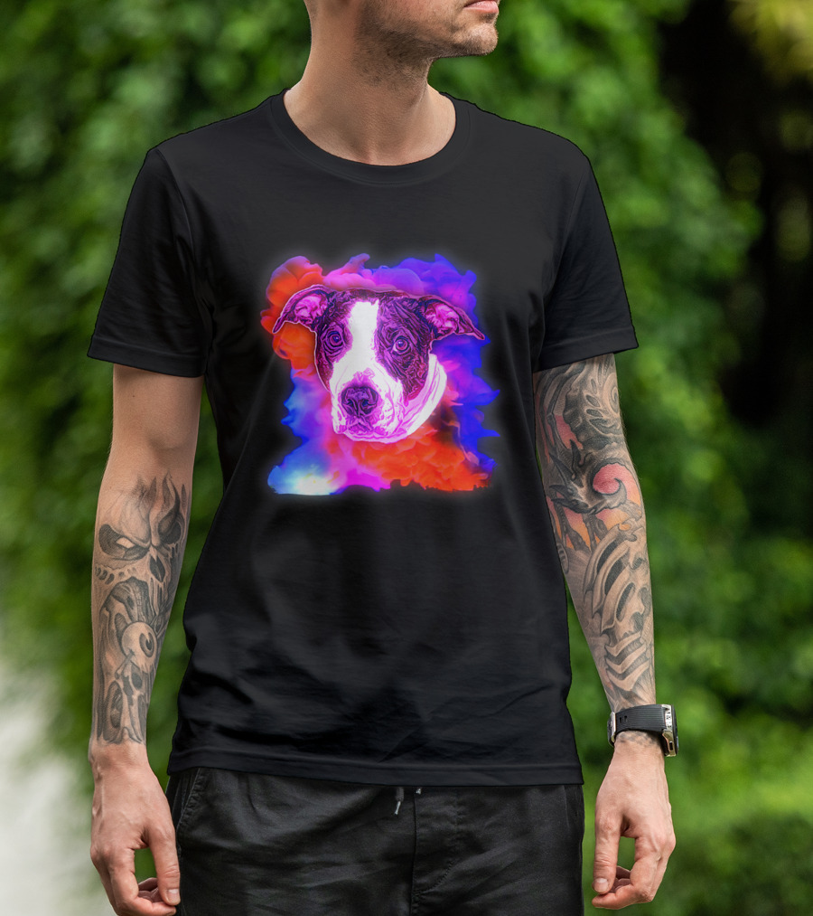 Trippy Animated Augmented Reality Dog With Vivid Colorful Background T-Shirt