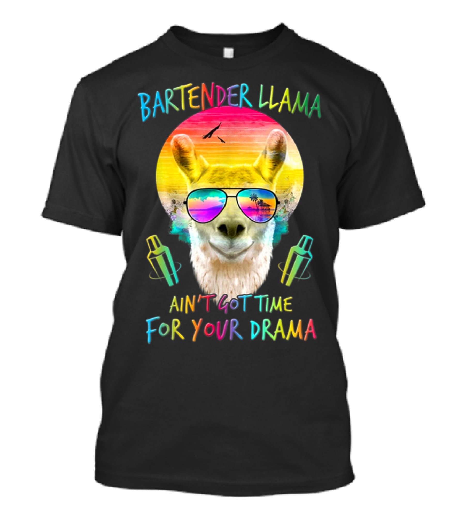 Bartender Llama Ain't Got Time For Your Drama Retro Sunset Vibes T-Shirt
