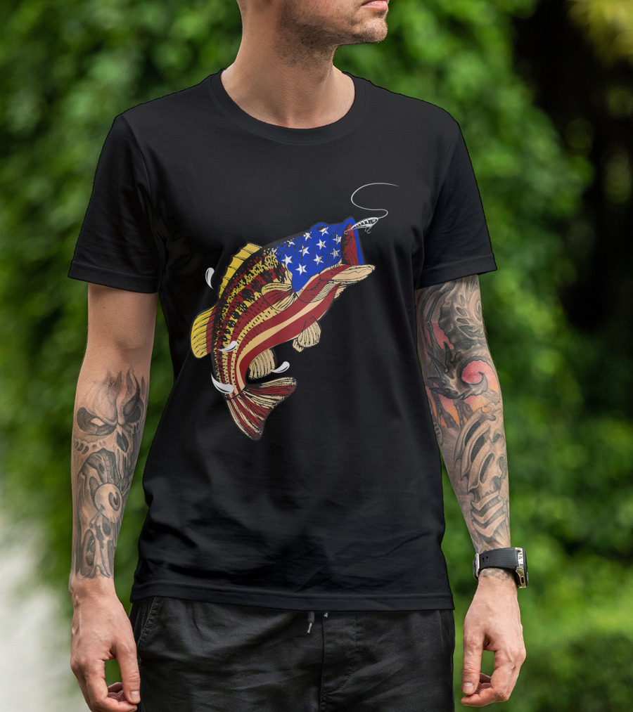 Bass Fishing American Flag 4th Of July T-Shirt
