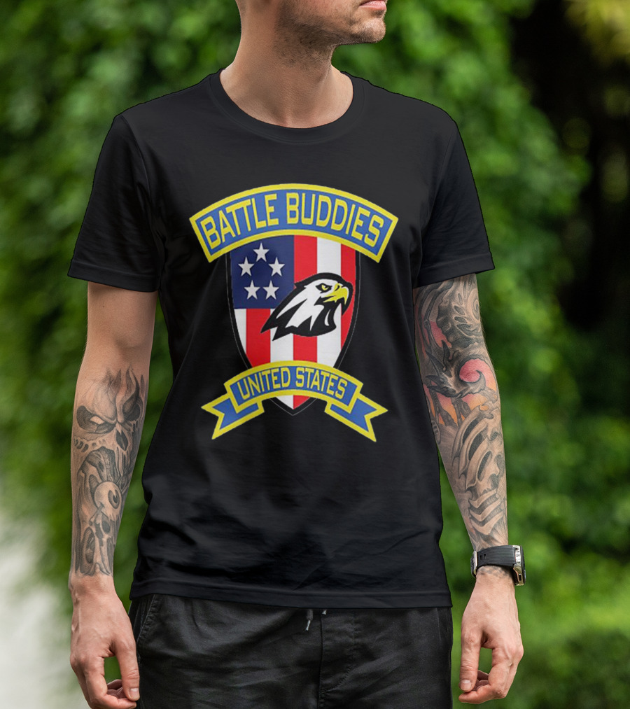 Battle Buddies United States Bald Eagle Stars Shield T-Shirt
