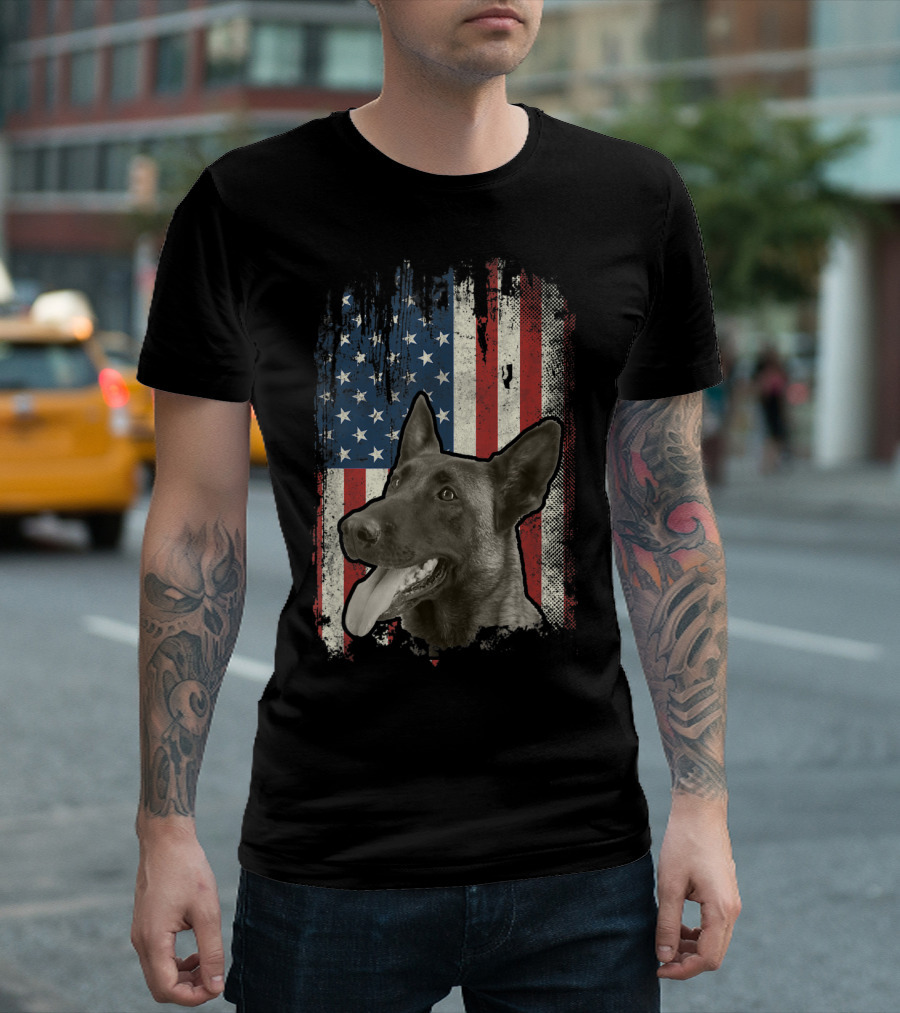 Belgian Malinois Patriotic American Flag USA T-Shirt