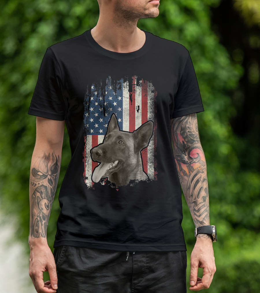 Belgian Malinois Patriotic American Flag USA T-Shirt