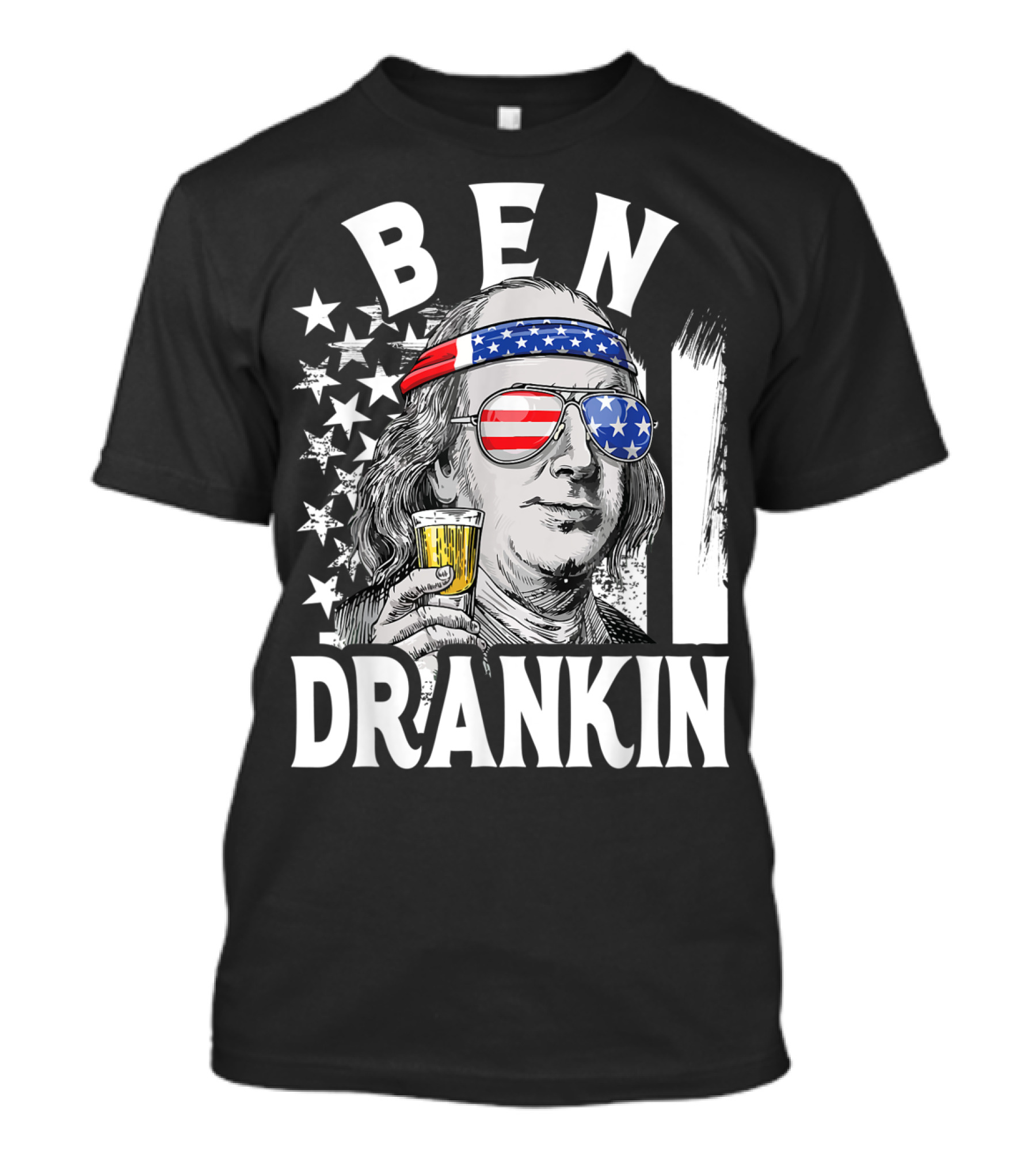 Ben Drankin Benjamin Franklin USA Beer Sunglasses American Flag Headband Stars T-Shirt