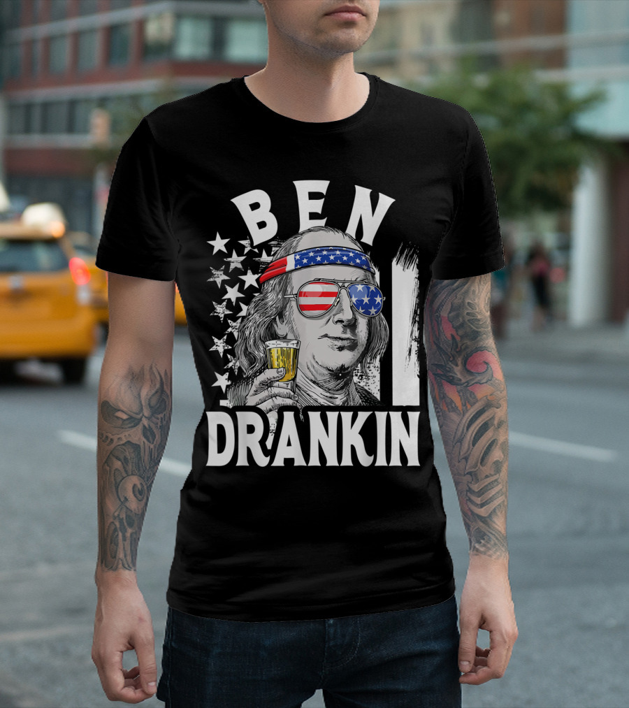 Ben Drankin Benjamin Franklin USA Beer Sunglasses American Flag Headband Stars T-Shirt