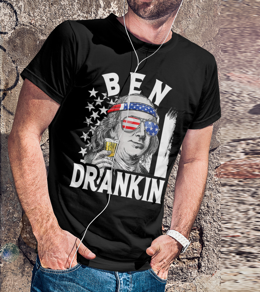 Ben Drankin Benjamin Franklin USA Beer Sunglasses American Flag Headband Stars T-Shirt