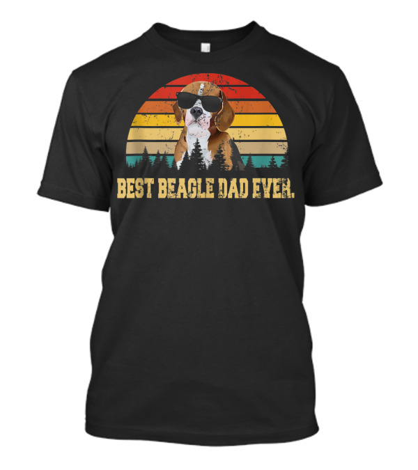Best Beagle Dad Ever Retro Sunset Fathers Day T-Shirt