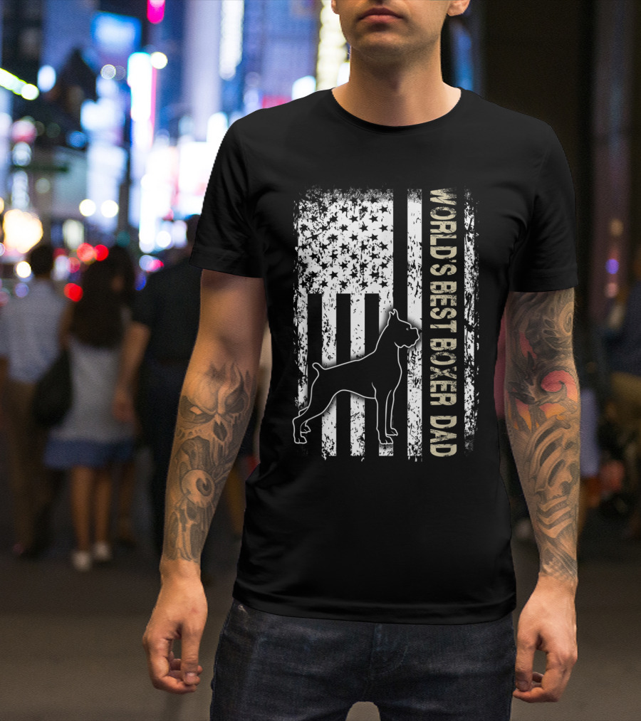 World's Best Boxer Dad Dog Lovers American Flag T-Shirt