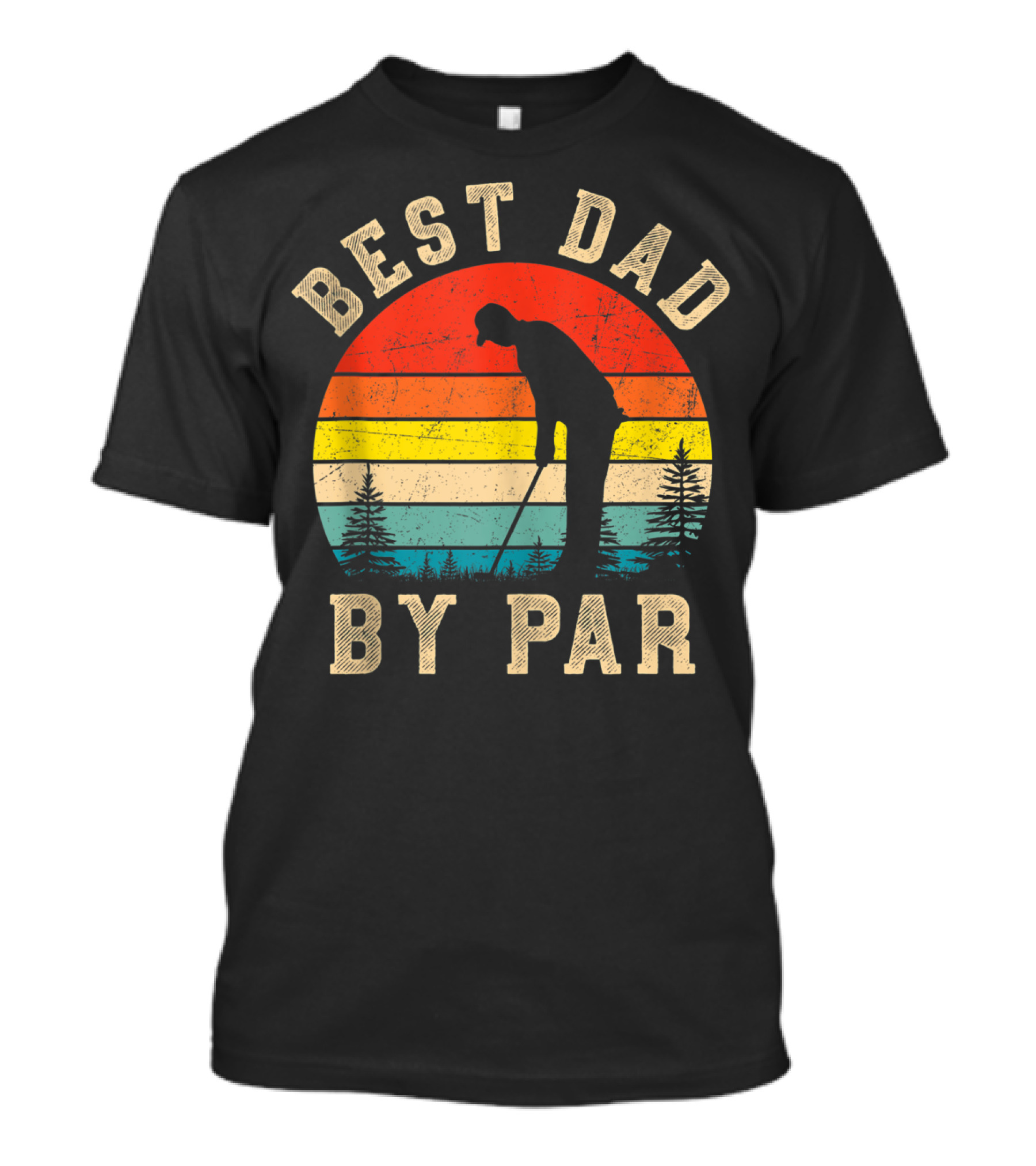 Best Dad By Par Daddy Golf Lover Golfer Retro Vintage Sunset T-Shirt