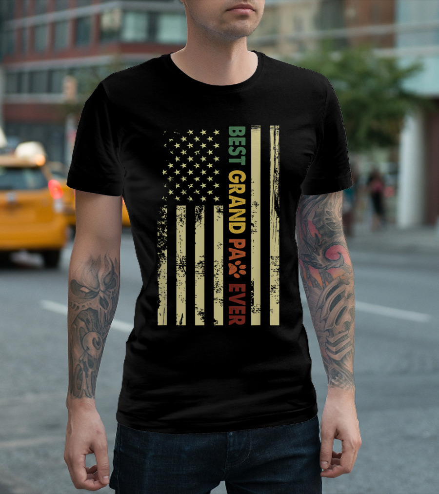 Best Grandpaw Ever American Flag Paw Prints T-Shirt