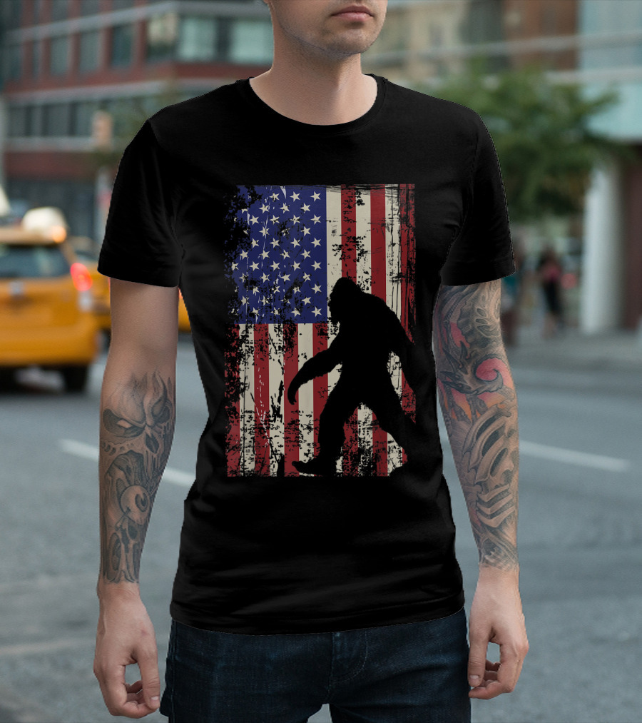 Bigfoot American Flag 4th Of July Patriot T-Shirt