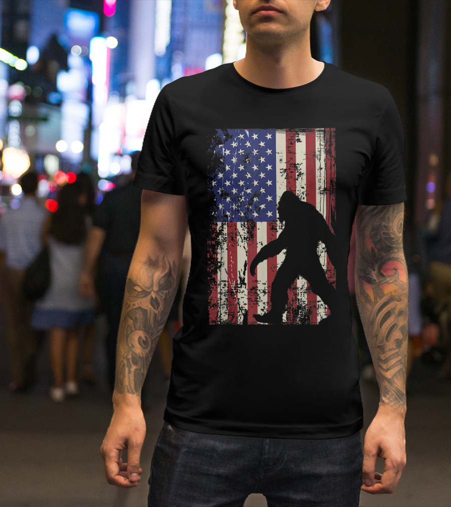 Bigfoot American Flag 4th Of July Patriot T-Shirt