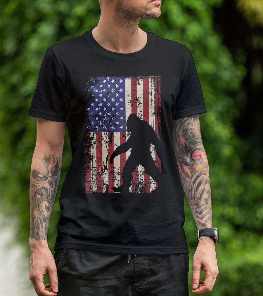 Bigfoot American Flag 4th Of July Patriot T-Shirt