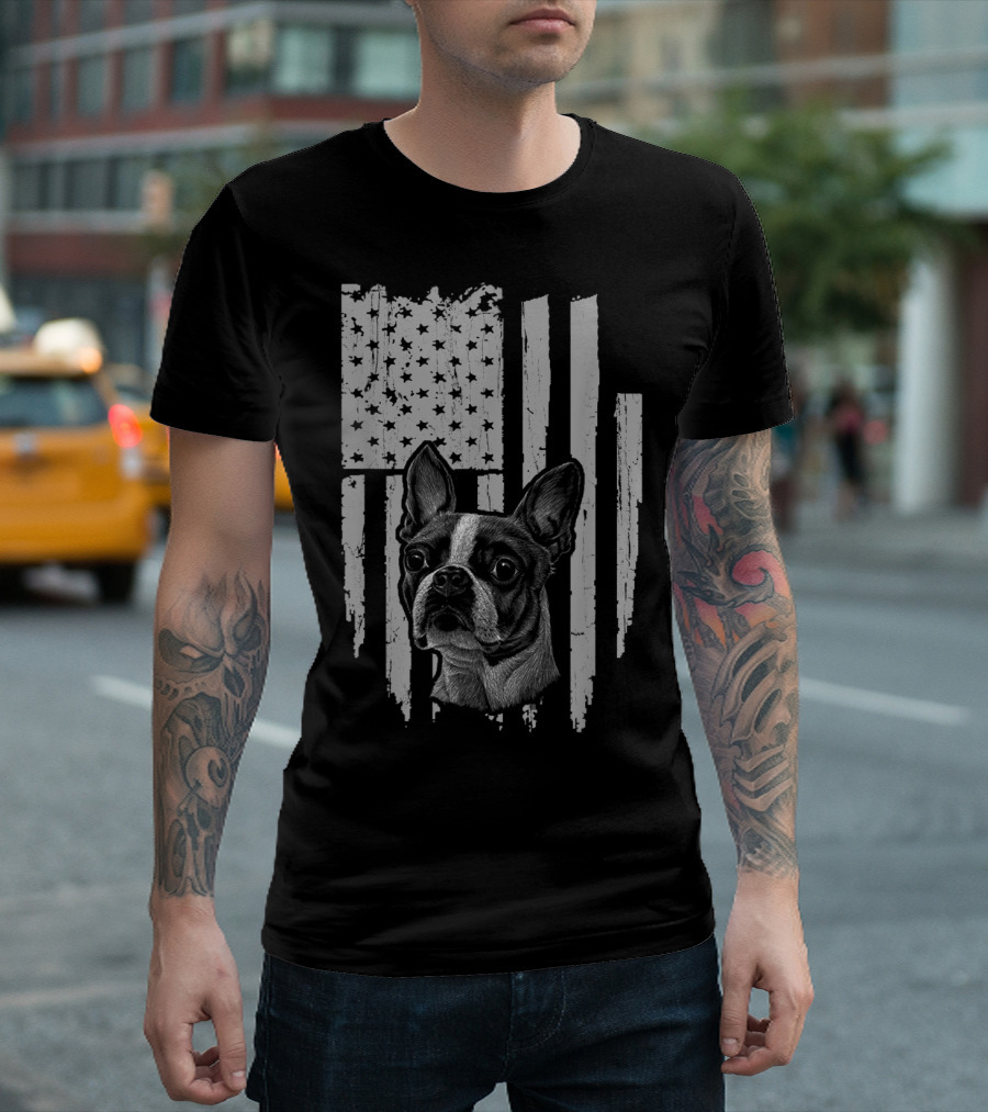 Boston Terrier USA Flag 4th Of July Dog T-Shirt