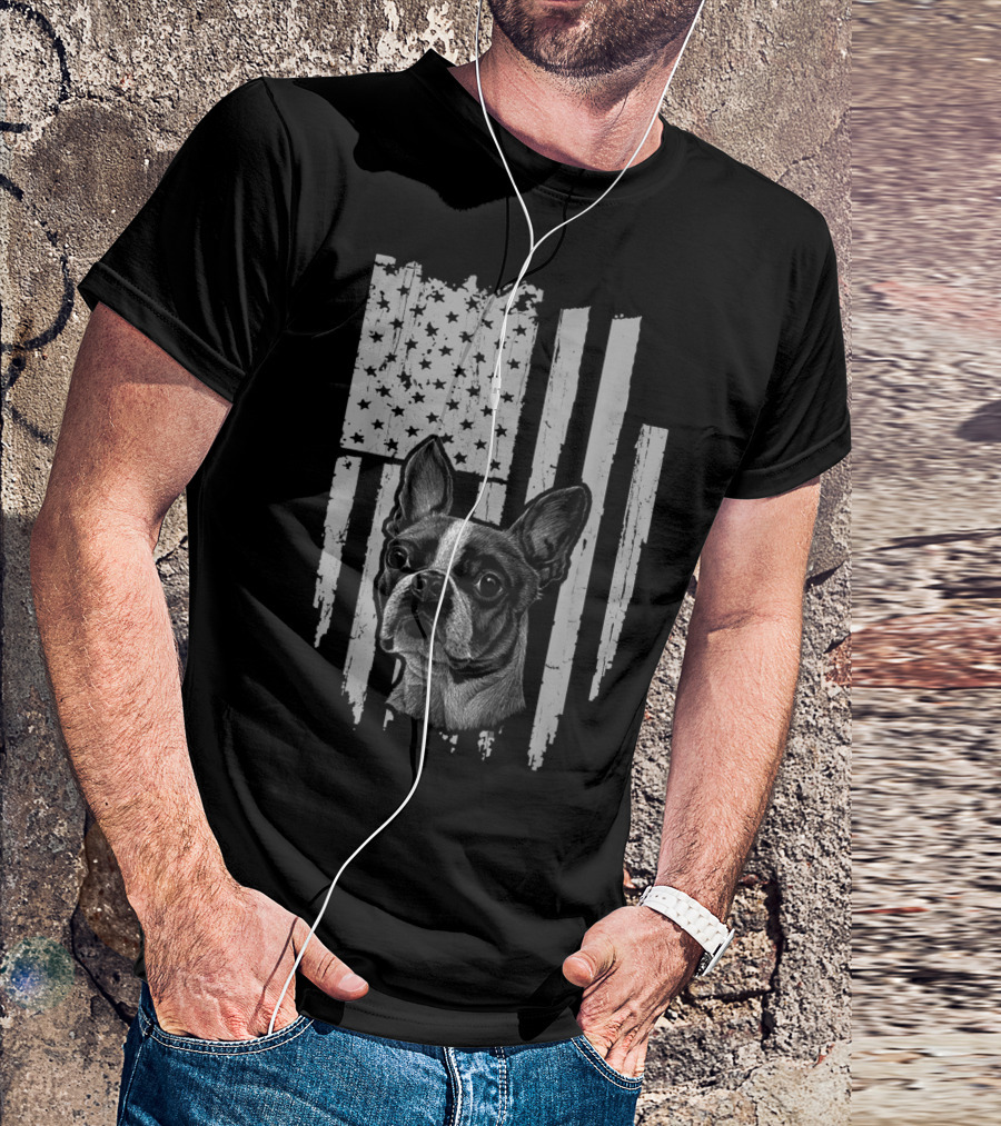 Boston Terrier USA Flag 4th Of July Dog T-Shirt