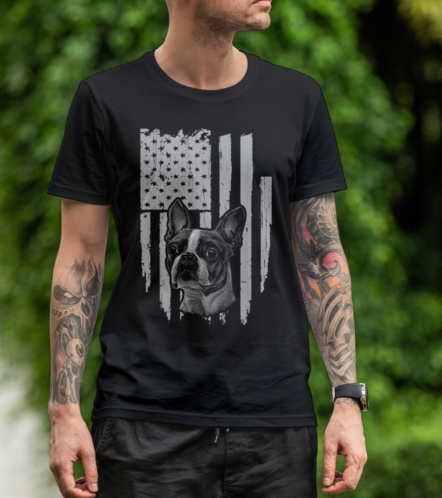 Boston Terrier USA Flag 4th Of July Dog T-Shirt