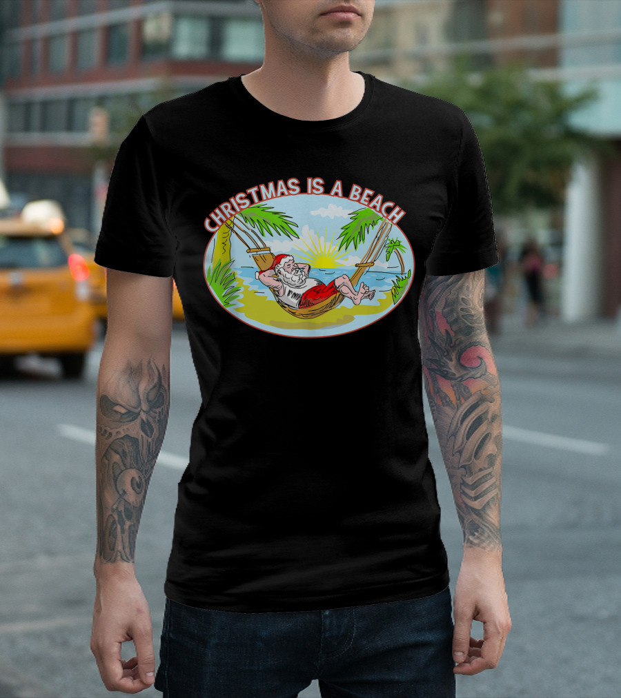 Christmas Is a Beach Santa Xmas on a Beach T-Shirt