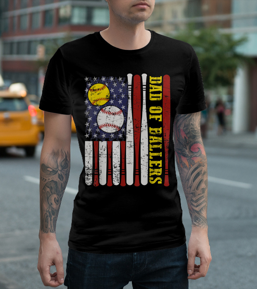 Dad Of Ballers American Flag Baseball Softball T-Shirt