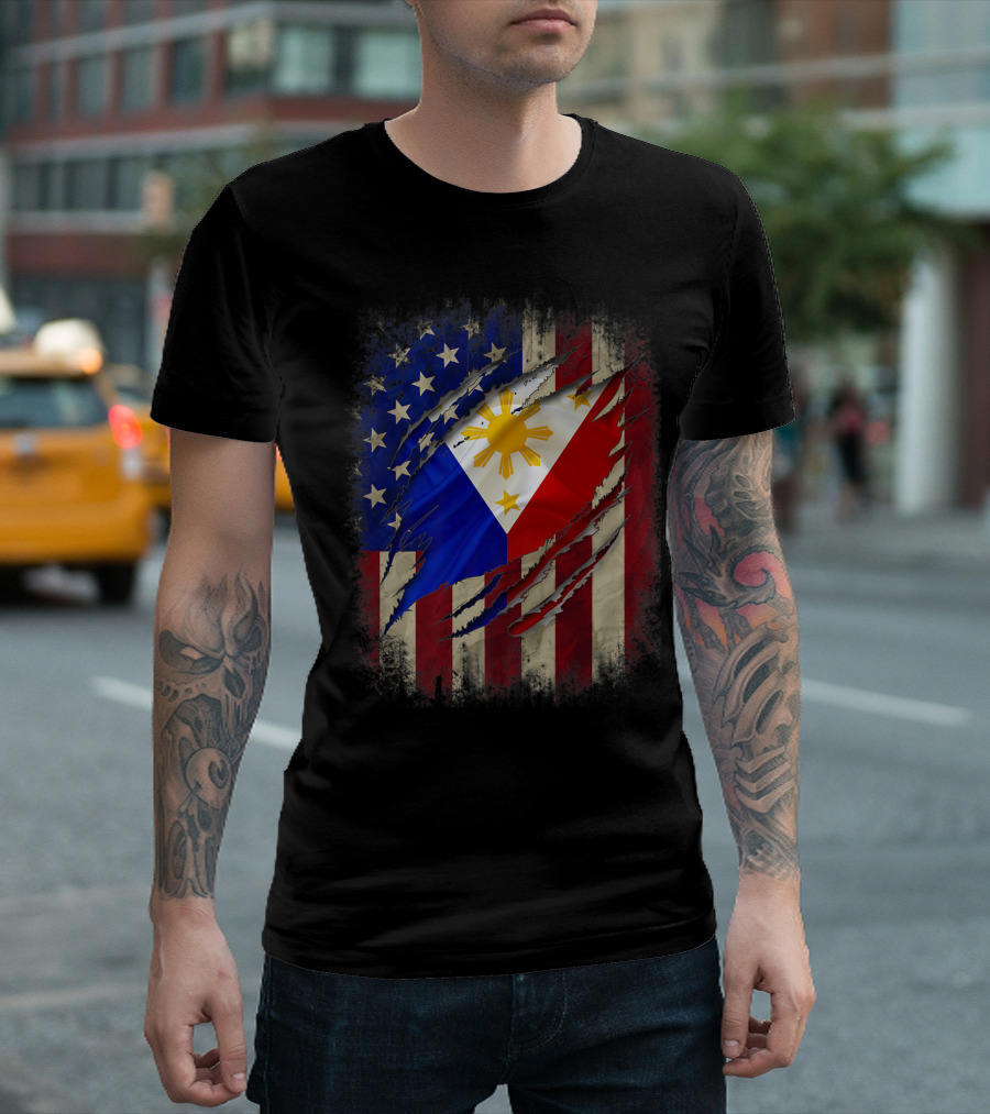 Filipino American Flag with Filipino Blood Inside T-Shirt