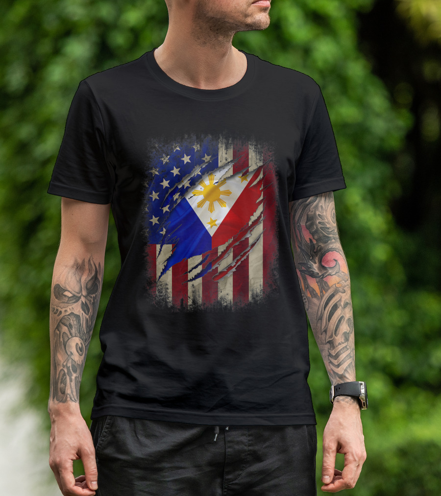 Filipino American Flag With Filipino Blood Inside T-Shirt